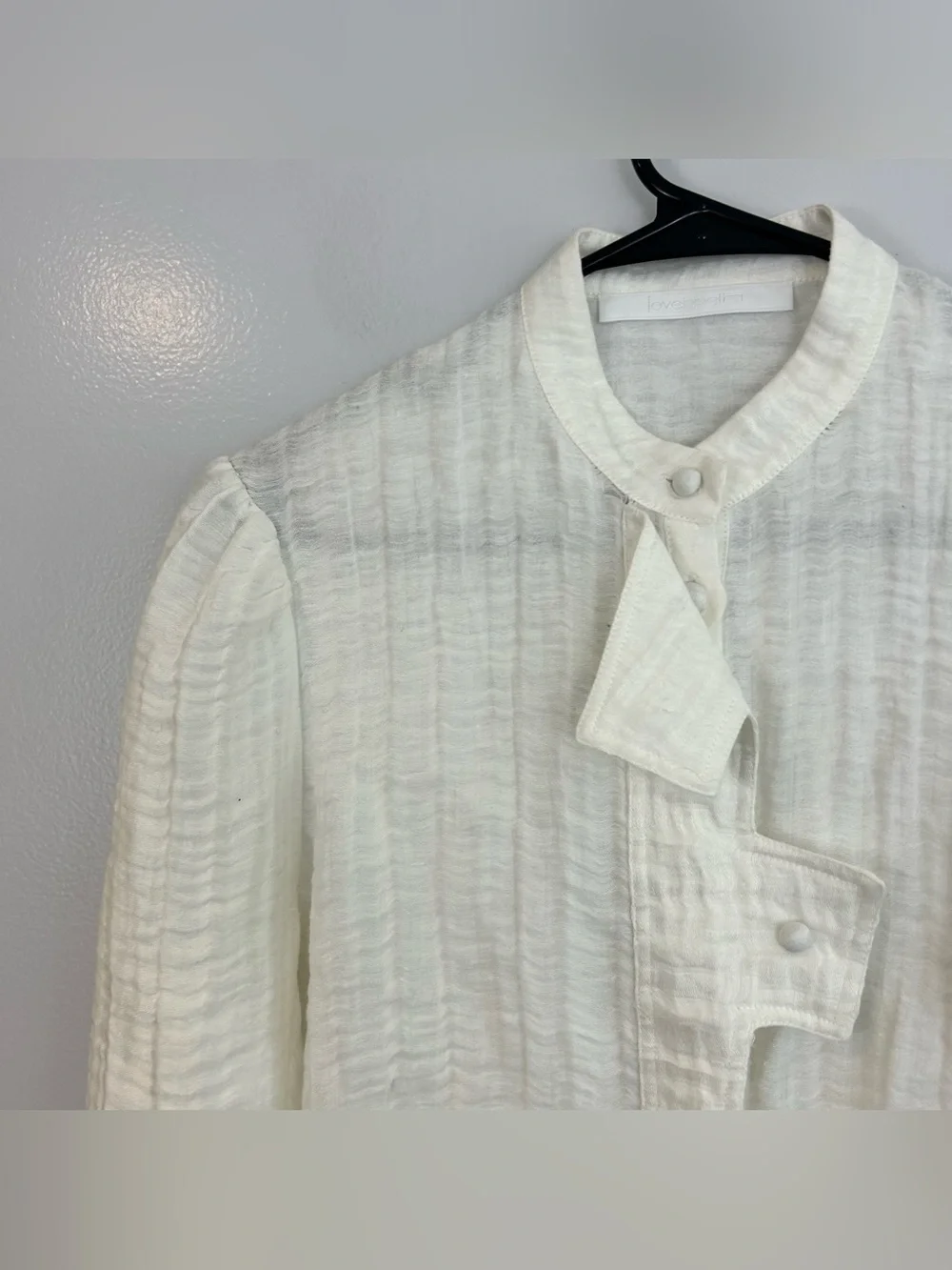 Love Binetti White Button Front Peasant Peplum Boho Blouse Medium FLAW